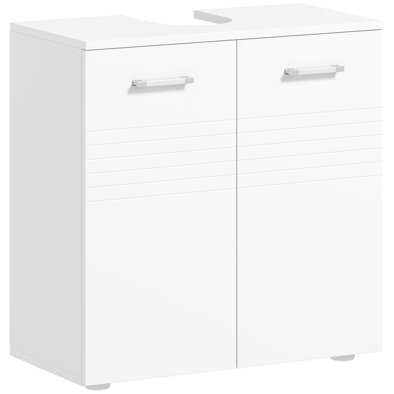 kleankin Waschbeckenunterschrank Badezimmerschrank Waschtischunterschrank mit 2 Türen Regal verstellbar U-förmiger Ausschnitt Weiß Aosom – Bild 1 von 2