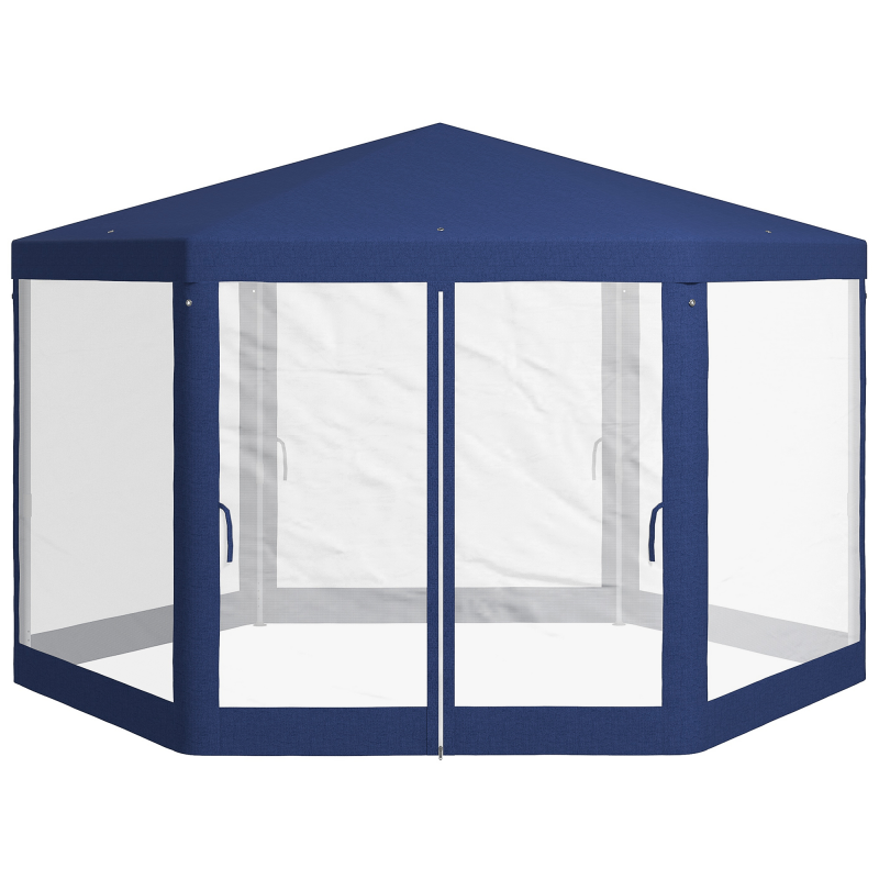 Outsunny Pavillon 4x3m Sechseckig Wasserabweisend Stabil Winterfest Pavillon mit Moskitonetz Partyzelt Gartenzelt mit 6 Seitenteilen Gartenpavillon für Camping Garten, Blau Aosom – Bild 1 von 2