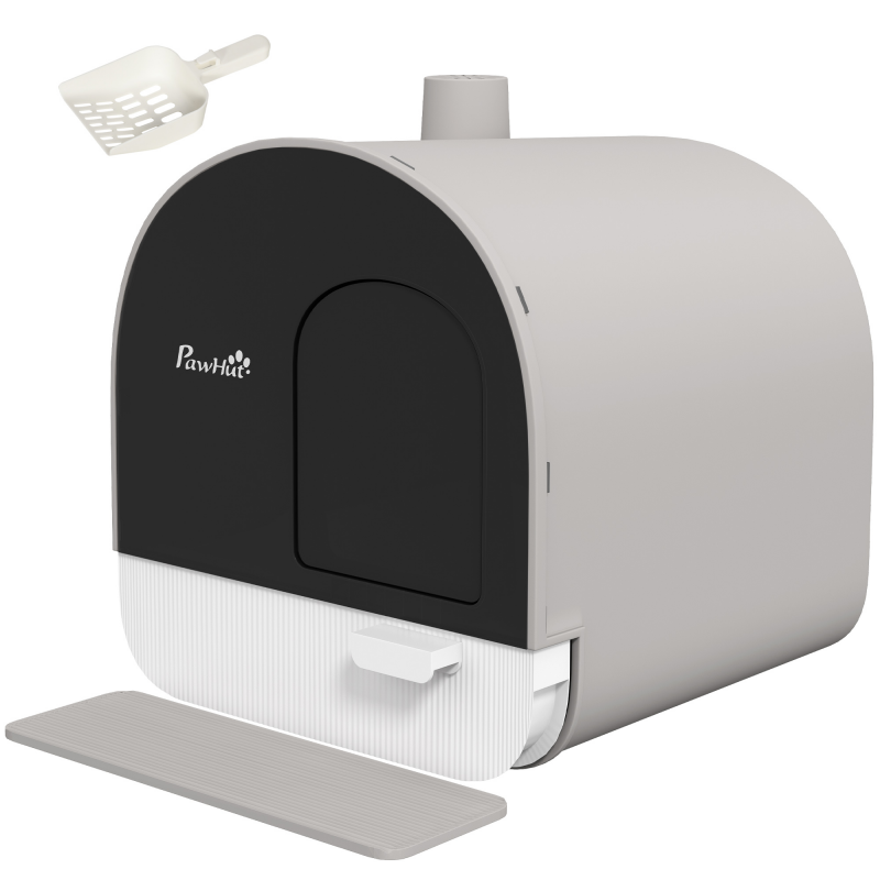 PawHut Katzentoilette mit Haube für Katzen bis 5kg, ausziehbare Schaufel & Tablett, Katzenstreu Matte, grau 43x44x47cm Aosom.de – Bild 1 von 2