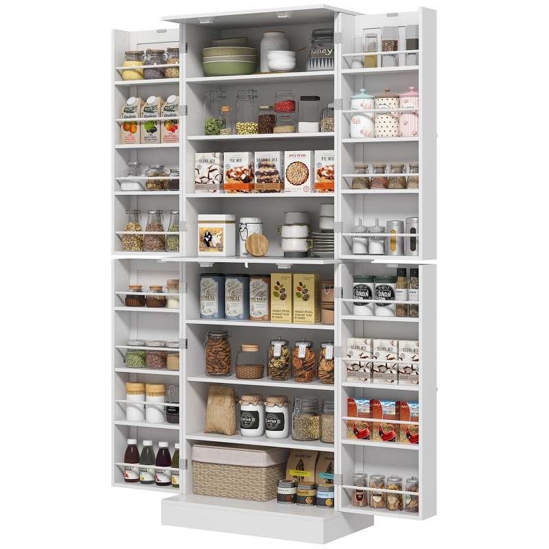 HOMCOM Küchenschrank Buffet Küche Vitrinenschrank Aufbewahrungsschrank modernes Design mit Schränken, verstellbarem Regal und Türregal für Esszimmer, Wohnzimmer, 60 x 35 x 166 cm, Weiß Aosom – Bild 1 von 2