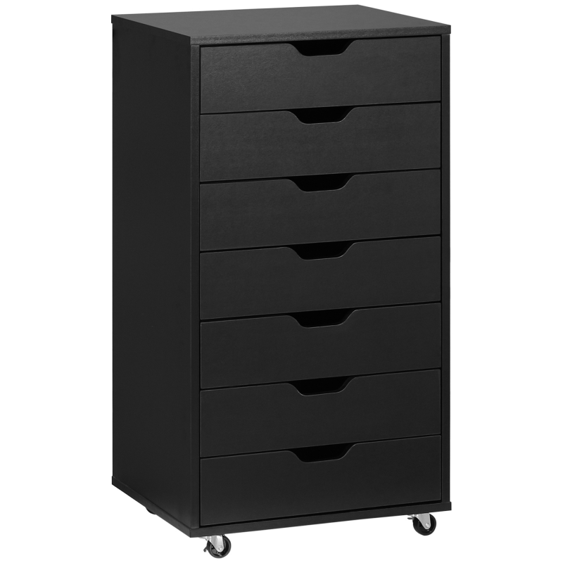 Vinsetto Bürocontainer auf Rollen, Büromöbel Aufbewahrung auf Rollen mit 7 Schubladen - Organizer für Dokumente, A4-Format oder Briefe, Maße 47,5l x 39,5p x 90h cm, Schwarz Aosom – Bild 1 von 2