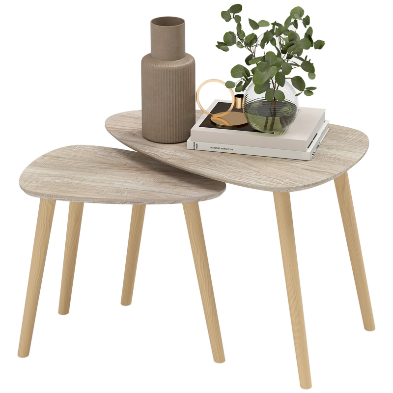 HOMCOM Set mit 2 skandinavischen Design-Nesttischen, Holzbeine und Holzplatte, naturbelassenes Aussehen Aosom – Bild 1 von 2