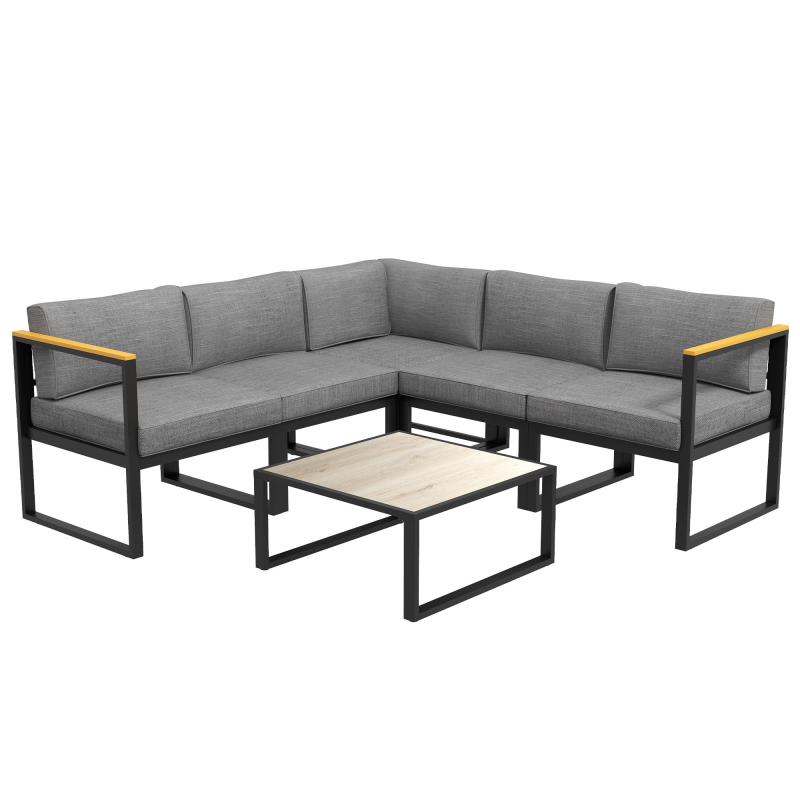 Outsunny Gartensofa-Set, Ecksofa im zeitgenössischen Design, 6-teilig für 5 Personen - aus Aluminium - hoher Komfort Aosom – Bild 1 von 2