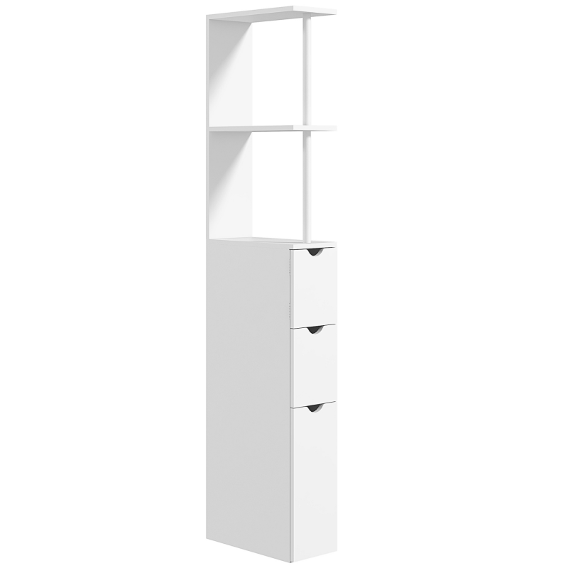 HOMCOM Badezimmerschrank, Badezimmerschrank, mit Schubladen, offenen Regalen, Schrank, 15 x 33 x 136,5 cm, weiß Aosom – Bild 1 von 2
