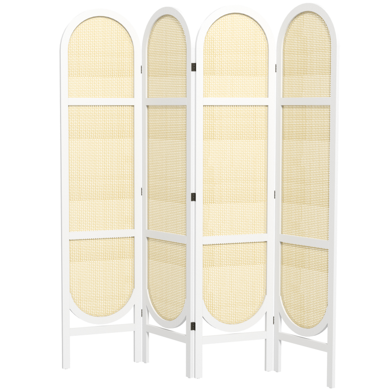HOMCOM Innenraum-Paravent aus Holz 4 Paneelen 170 x 160 cm faltbar und tragbar, handgewebtes Muster, Raumteiler für Wohnzimmer Schlafzimmer Haus, weiß Aosom – Bild 1 von 2