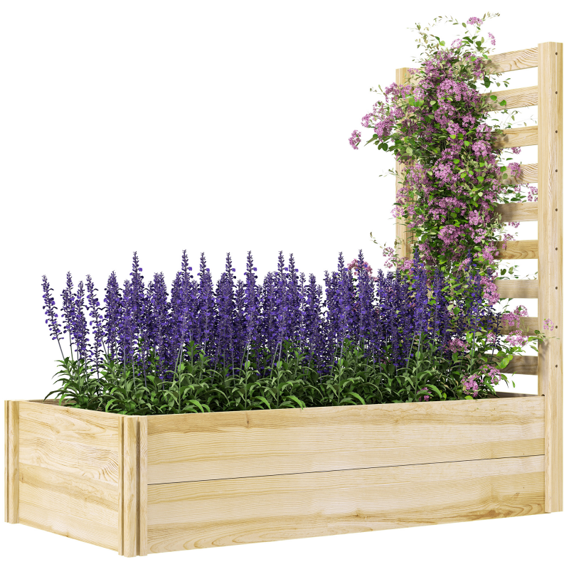 Outsunny Quadratischer Blumenkasten aus Holz mit Rankgitter, Maße 115L x 60B x 110H cm, Naturholz aus Tannenholz Aosom – Bild 1 von 2