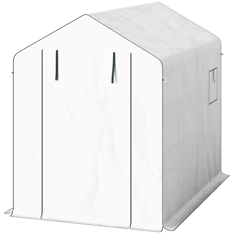 Outsunny Garten-Gewächshaus PE mit 3 Ebenen, Gewächshaus mit verstärkter 135 g/m² UV-beständiger Abdeckung, Stahlrahmen, rollbare Reißverschlusstüren und Mesh-Fenster, 143x215x190cm, weiß Aosom – Bild 1 von 2