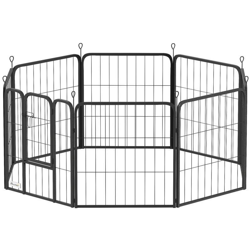 PawHut Hundepark, modulares und faltbares 8-teiliges Hundegitter aus Stahl, 60H cm mit Tür, Zaun für Welpen und kleine Tiere, für den Innen- und Außenbereich, Schwarz Aosom – Bild 1 von 2