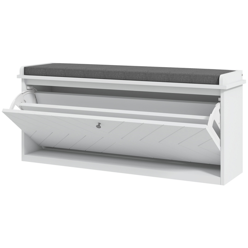 HOMCOM Schuhablagebank Schuhschrank, Eingangsmöbel mit klappbarer Schublade, Sitzkissen und verstellbarem Regal, für Flur, Eingang, Schlafzimmer, 100 x 26 x 44,5 cm, weiß Aosom – Bild 1 von 2