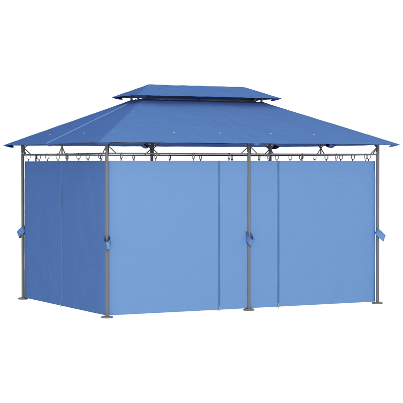 Outsunny Gartenpavillon 3 x 4 m Empfangszelt mit 6 abnehmbaren Vorhängen Außenzelt mit Doppeldach für Terrasse, Patio, Festival, Dunkelblau Aosom – Bild 1 von 2