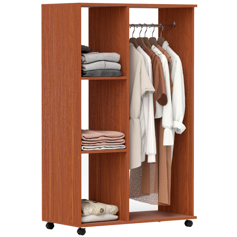 HOMCOM Kleiderschrank auf Rollen, mobile Garderobe, 1 Kleiderstange, 3 Regale, Garderobenschrank für Flur, Schlafzimmer, 80 x 40 x 128 cm, Walnussbraun Aosom – Bild 1 von 2