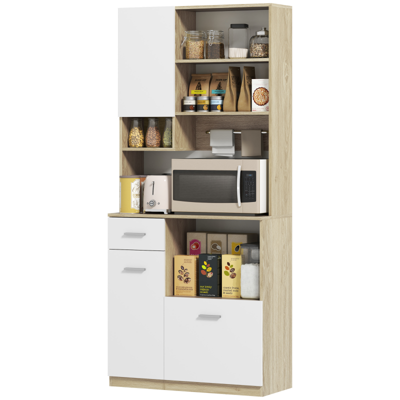 HOMCOM Küchenschrank Buffet Küchenschrank Vitrine Aufbewahrungsschrank modernes Design mit verstellbaren Regalen, Schublade, Arbeitsplatte, Kabelmanagement, für Esszimmer, Wohnzimmer, 80 x 35 x 180 cm, Holzoptik Aosom – Bild 1 von 2