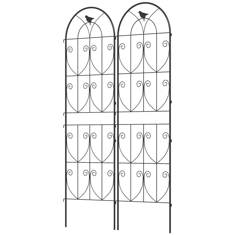 Outsunny Pflanzenstütze mit Vögeln, 2er-Pack, Gartengitter, für Gemüse, Reben, Blumen, aus Metall, 50 x 180 cm, Schwarz Aosom – Bild 1 von 2