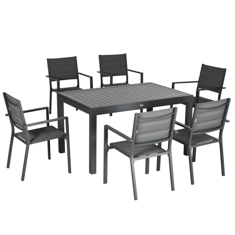 Outsunny Gartenmöbel-Set ausziehbarer Tisch 135-270 cm für 6-8 Personen aus Aluminium und Textilene - 8 stapelbare Stühle - Grau Aosom – Bild 1 von 2