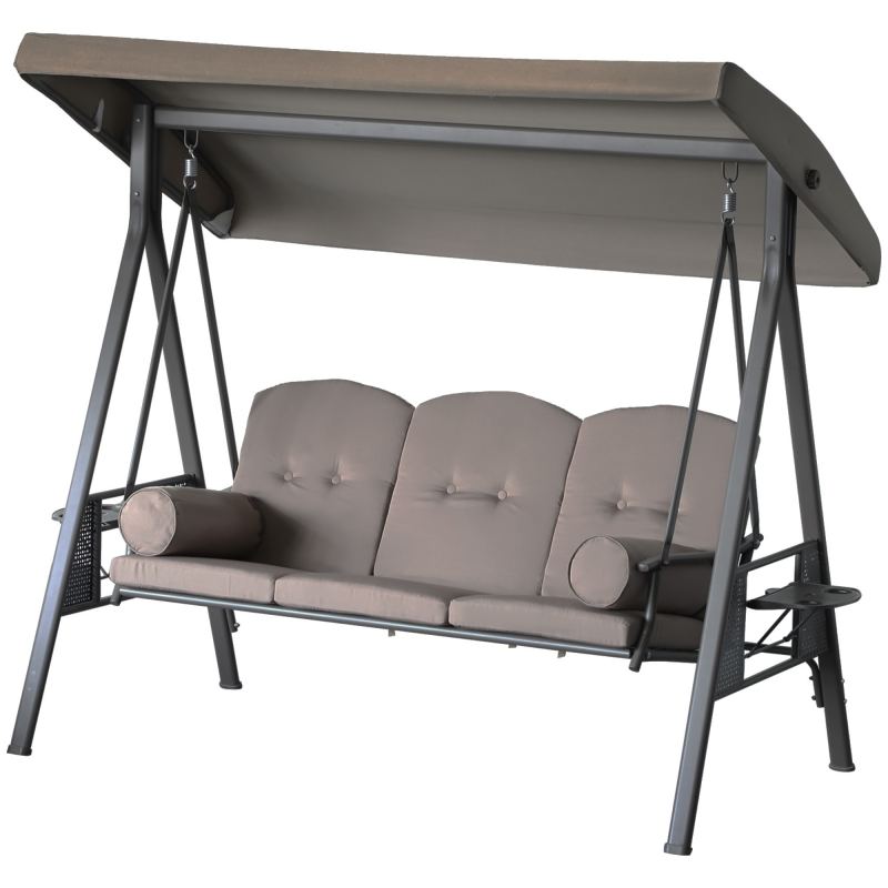 Outsunny Garten-Schaukel 3-Sitzer Großer Komfort Verstellbares Dach Kissen Ausziehbare Tablettspalten Gesponnenes Polyester Beige Aosom – Bild 1 von 2