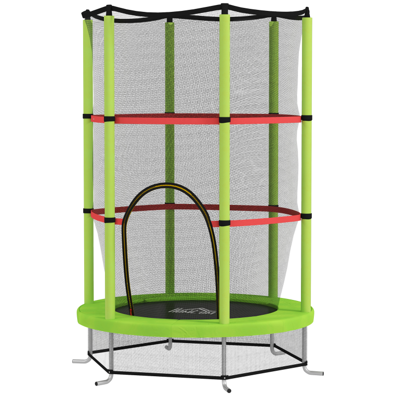 HOMCOM Kindertrampolin Ø 1,40 x 1,90H m Sicherheitsnetz Reißverschlusstür 6 gepolsterte Stangen inklusive maximale Belastung 45 kg Grün Aosom – Bild 1 von 2