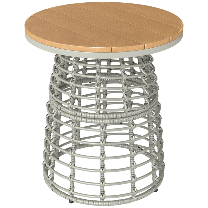 Outsunny Gartencouchtisch, runder Outdoor-Beistelltisch in Rattanoptik mit Stahlbasis und Verbundplatte, Ø 45 x 50 cm Grau Aosom – Bild 1 von 2