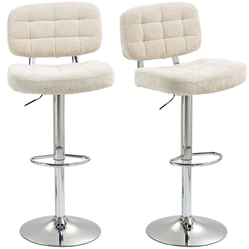 HOMCOM Set mit 2 Barhockern, drehbare Barstühle, hoher Küchenstuhl mit Rückenlehne, höhenverstellbar und Fußstütze, Stahlgestell, Belastung 120 kg, beige Aosom – Bild 1 von 2