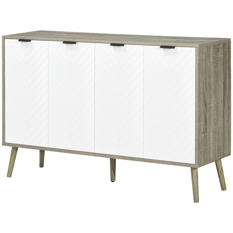HOMCOM Lowboard, Aufbewahrungsmöbel, verstellbare Regale, 2 Schränke, 4 Türen Chevron-Muster, für Küche, Esszimmer, Wohnzimmer, 120 x 35 x 77,4 cm, Weiß und Grau Aosom – Bild 1 von 2