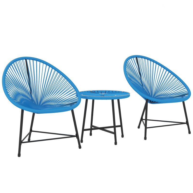Outsunny Gartenmöbel-Set für den Außenbereich aus Kunststoffrattan für 2 Personen, Außentisch mit 2 Stühlen, gehärtete Glasplatte, Gartenmöbel für Balkon, Terrasse, Terrasse, Blau Aosom – Bild 1 von 2
