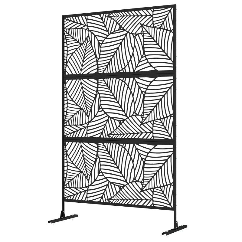 Outsunny Dekoratives Windschutzpaneel für den Außenbereich in Schwarz mit Blattmuster aus Metall - 122 x 45 x 198 cm, Schwarz Aosom – Bild 1 von 2