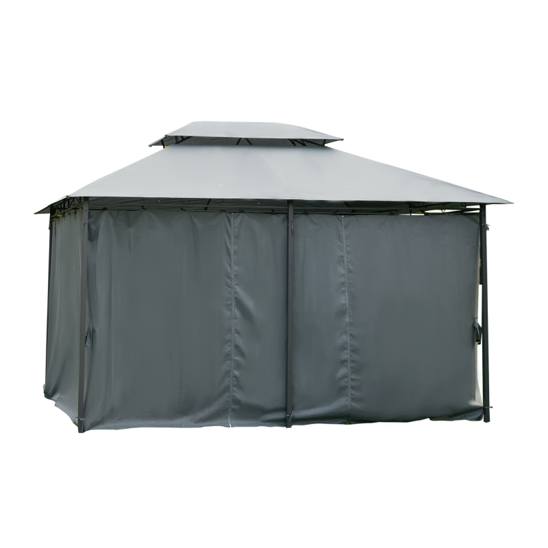 Outsunny Gartenpavillon Pavillon im Kolonialstil mit Doppeldach und abnehmbaren Seitenvorhängen 3L x 4B x 2,8H m Grau Aosom – Bild 1 von 2