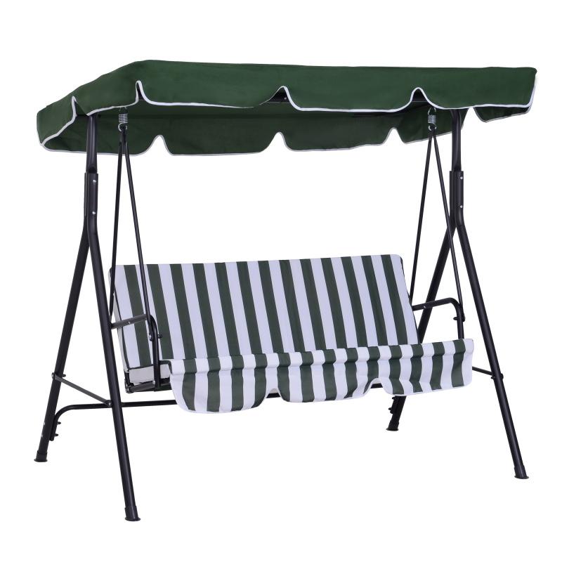 Outsunny Gartenliege 3-Sitzer mit verstellbarem Dach und Kissen Sitzfläche und Rückenlehne 1,72L x 1,1B x 1,53H m Schwarz Stahl Polyester Grün Aosom – Bild 1 von 2