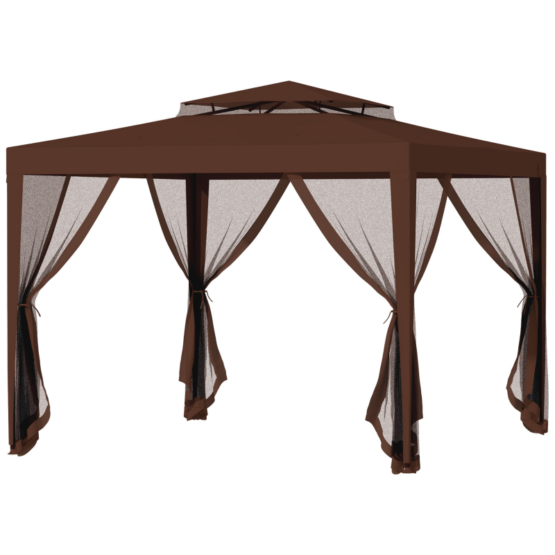 Outsunny Gartenpavillon 3L x 3B m mit 4 abnehmbaren Moskitonetzen - Doppeltes Dach - Braun Aosom – Bild 1 von 2