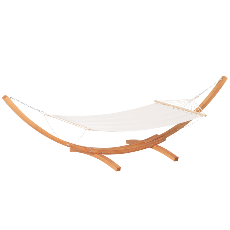 Outsunny Gartenhängematte mit Holzgestell Hängematte auf Ständer 1 Person 3,92 m L x 1,2 m B x 1,1 m H Farbe Creme Braun Aosom – Bild 1 von 2