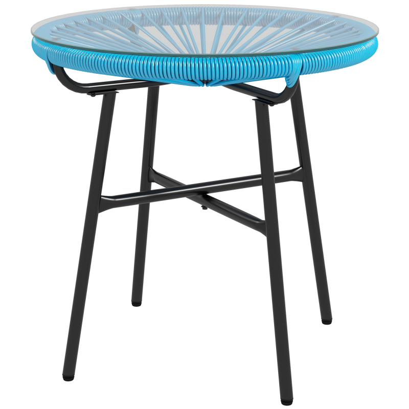 Outsunny Gartencouchtisch rund aus Kunstharz Rattanmetall und gehärtetes Glasplatte Ø 50 x 50 cm blau Aosom – Bild 1 von 2