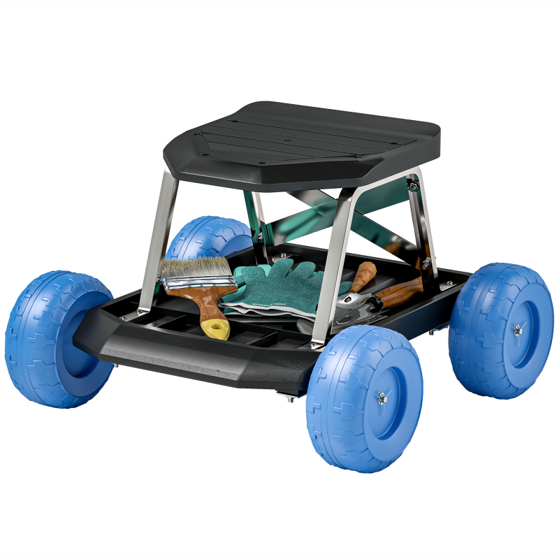 Outsunny Gartenhocker auf Rollen Gartenarbeitstool-Tablett Gartenwagen mit Sitz zum Jäten, Pflanzen, 50 x 49 x 32 cm blau Aosom – Bild 1 von 2