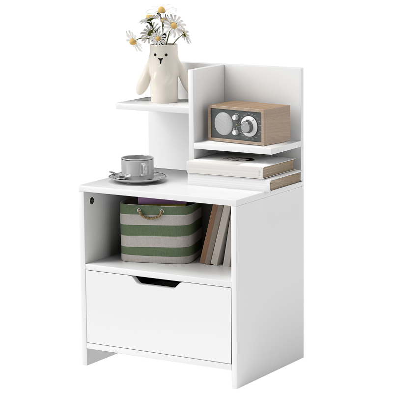 HOMCOM Nachttisch Beistelltisch mit Schublade, Nische und Regalen in Holzoptik - 45 x 35 x 73 cm Weiß Aosom – Bild 1 von 2