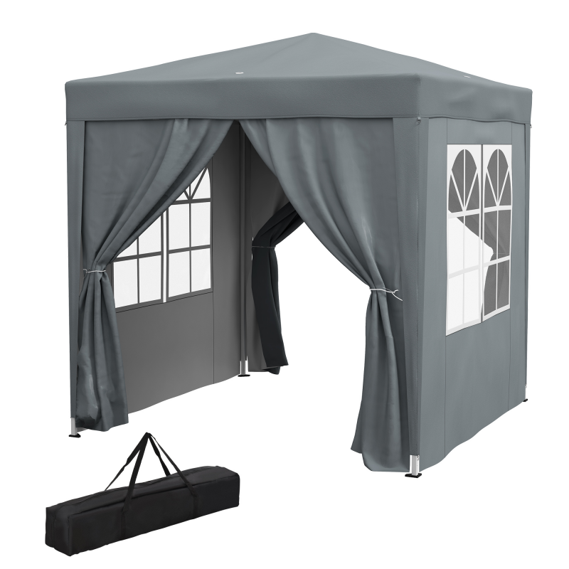 Outsunny Gartenpavillon Faltzelt Barnum Pop-up 2 x 2 m 4 abnehmbare Seitenwände 2 Fenster Transporttasche für Camping, Festival, Strand, Garten, Grau Aosom – Bild 1 von 2