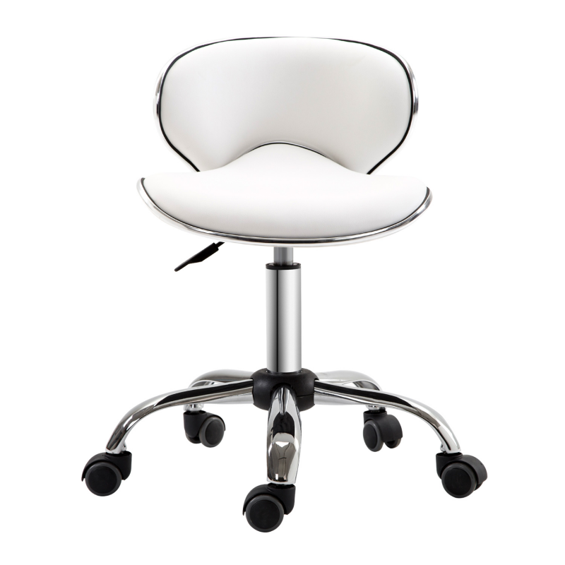 HOMCOM Rollhocker Arbeitsstuhl mit höhenverstellbarer 44-56 cm und Rückenlehne, 360° drehbarer Bürostuhl für Massagestudio, Büro, Klinik, Weiß Aosom – Bild 1 von 2