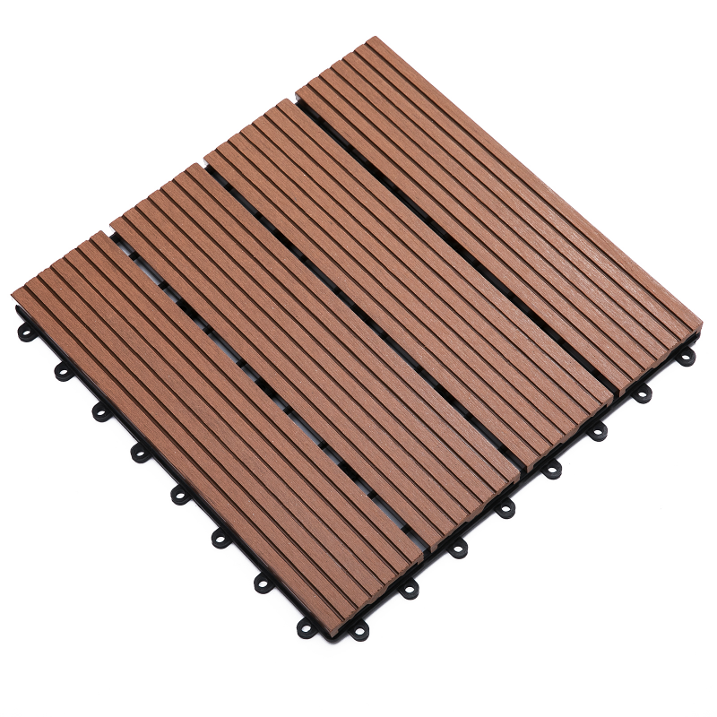 Outsunny Set mit 11 Garten- und Poolfliesen, 30 x 30 x 2,2 cm, rutschfeste und wetterfeste Steckfliesen für Garten, Balkon, Pool, aus HDPE, hellbraun Aosom – Bild 1 von 2