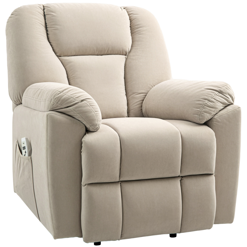 HOMCOM Relaxsessel mit Massagefunktion und Heizung, elektrischer Relaxsessel mit verstellbarer Rückenlehne, USB-Anschlüssen, Fernbedienung, Relaxstuhl für Senioren, Beige Aosom – Bild 1 von 2