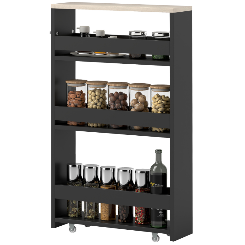 kleankin Wagen mit 3 Ebenen Aufbewahrungswagen Regal auf Rollen für schmale Küche Badezimmer Waschküche Büro mit Griff - 48 x 15 x 80 cm Schwarz Aosom – Bild 1 von 2