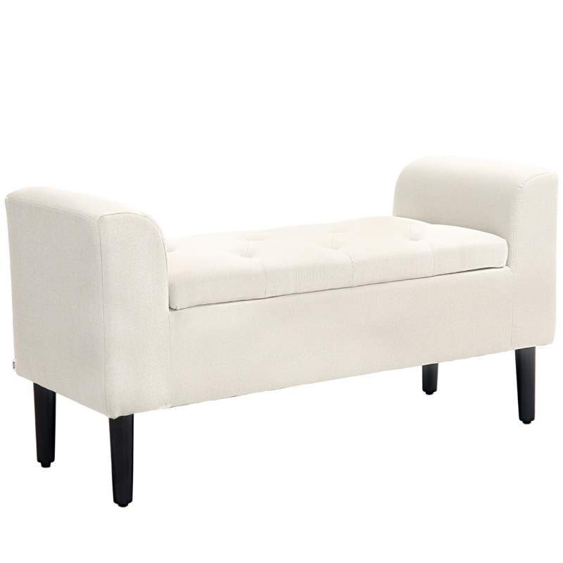 HOMCOM Sitzbank Aufbewahrungstruhe gepolsterte Bank mit Armlehnen, Aufbewahrungsbank für Schlafzimmer, Eingang, Wohnzimmer, Belastung 130 kg, 116 x 44 x 58 cm beige Aosom – Bild 1 von 2