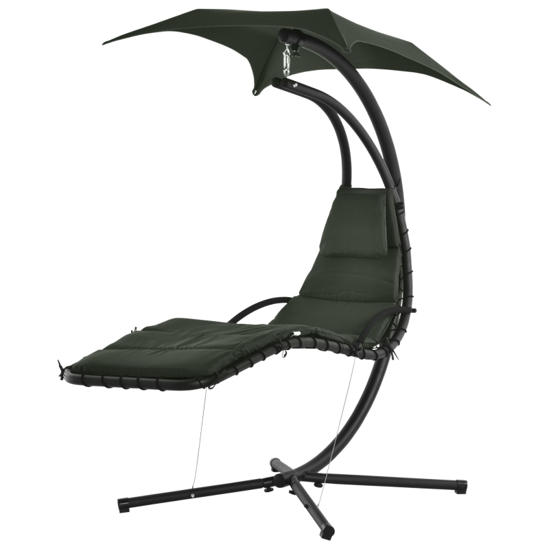 Outsunny Sonnenliege Hängeschaukel Hängesessel für den Außenbereich mit Sonnenschutz und Matratze Zeitgenössisches Design 194L x 117B x 192H cm Stahl Polyester Dunkelgrau Schwarz Aosom – Bild 1 von 2