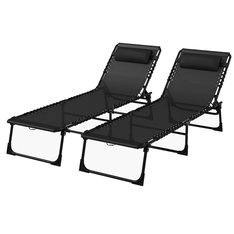 Outsunny Lot de 2 Sonnenliege Verstellbarer Stuhl Multi-Positions Statikstahl Elastische Schnüre Schwarz Schwarzes Textilen Aosom – Bild 1 von 2