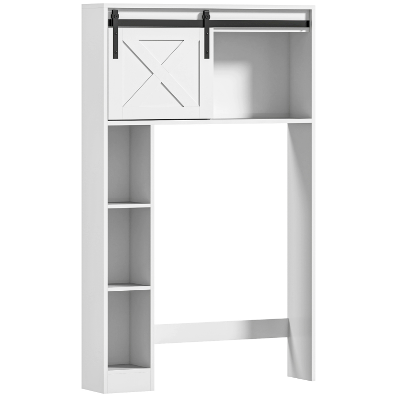 HOMCOM Toilettenregal über dem Toilettenbecken, Toilettenmöbel WC Aufbewahrungsschrank mit Schiebetür, Fächern und verstellbarem Regal, weiß Aosom – Bild 1 von 2