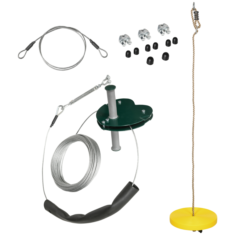 Outsunny Kits für Kinderseilrutschen 6-10 Jahre Garten-Seilrutsche mit Anti-Rutsch-Griff Justierbarem Seil Baumschutzvorrichtung Maximale Kapazität 80 kg Stahlseil Gelb Aosom – Bild 1 von 2