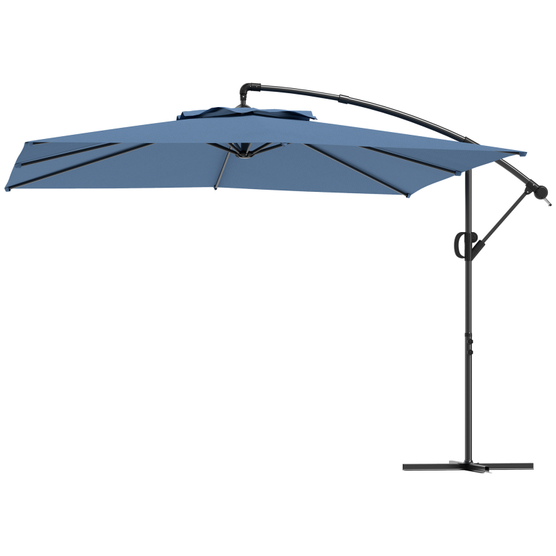 Outsunny Versetzter quadratischer Sonnenschirm 3 x 3 m, Outdoor-Gartenschirm mit Kurbel, Kreuzständer, neigbarem Sonnenschirm mit 360-Grad-Drehung, 180 g/m² Polyester, UV-Schutz UPF50+, Hellblau Aosom – Bild 1 von 2