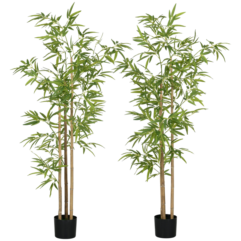 HOMCOM Set aus 2 künstlichen Bambus Bäumen Höhe 180 cm mit Topf, Innenraumdekoration, sehr realistisch Aosom – Bild 1 von 2
