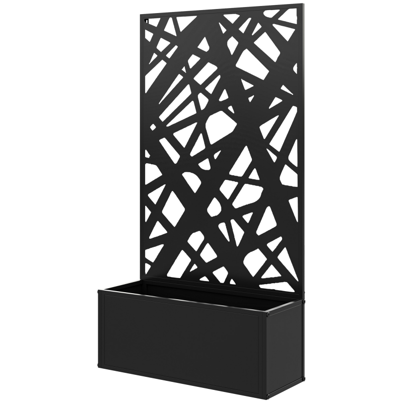 Outsunny Blumenkasten mit Gitter, Sichtschutz Paravent, Metall Blumenkasten für den Innen- und Außenbereich, Balkon Terrasse Garten, 61x23x113 cm, Schwarz Aosom – Bild 1 von 2