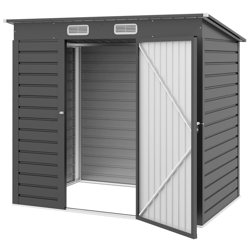 Outsunny Metallgartenhaus 2,3 m² Gartenblockhaus 191 x 130 x 166,5 Gartenhäuschen Werkzeugaufbewahrung mit Handschuhen, verriegelbarer Tür und 2 Belüftungen - grau Aosom – Bild 1 von 2