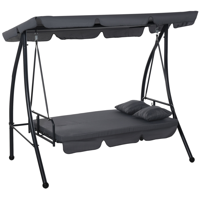Outsunny Gartenliege, 3-Sitzer, komfortabel, verstellbares Dach, Matratze, 2L x 1,25B x 1,7H m, Metall, Polyester, Schwarz, Anthrazit Aosom – Bild 1 von 2