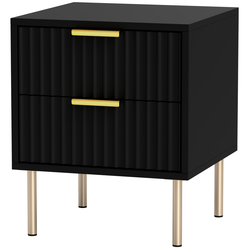 HOMCOM Nachttisch, gerillter Beistelltisch mit 2 Schubladen und Stahlbeinen, Beistelltisch für Schlafzimmer, Wohnzimmer, Maße 40 x 39 x 48 cm, schwarz Aosom – Bild 1 von 2