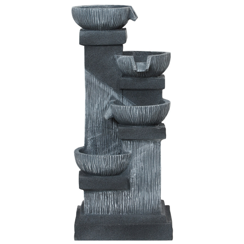 Outsunny Springbrunnen Outdoor aus Kunstharz vierstöckig Gartenbrunnen mit LED Beleuchtung Pumpe Steinoptik Dekorationsbecken Zimmerbrunnen Wasserspiel für Garten Terrasse 38 x 36 x 85 cm Grau Aosom – Bild 1 von 2