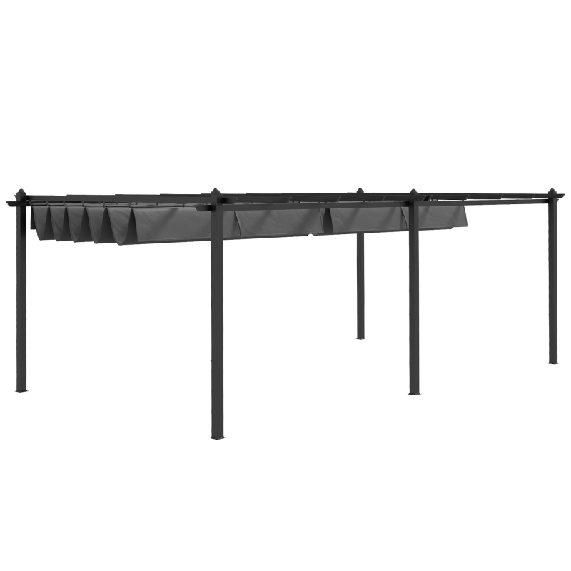 Outsunny Schiebepavillon, ausfahrbare Pergola 3,5 x 6 m, Pergola für Terrasse, Aluminiumstruktur + Polyesterstoff - Dunkelgrau Aosom – Bild 1 von 2